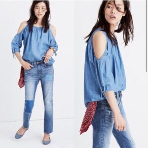 Madewell Chambray Linen Blend Cold Shoulder Blouse Small